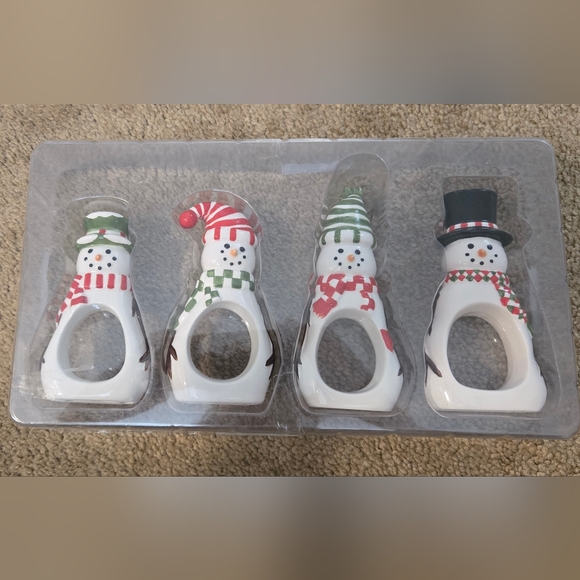 4 Pacific Rim Snowmen Vintage Ceramic Napkin Ring Holders - Picture 1 of 2